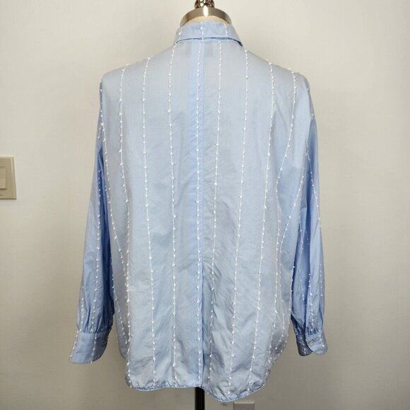 Tish Cox Button Up Blouse M/L Light Blue Swiss‎ Dot Stripe Cotton Oversized - Picture 3 of 11